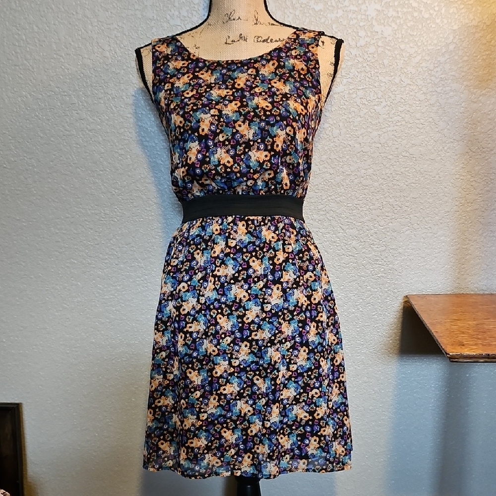 Xhilaration Orange and Blue Sleeveless Mini Sundress